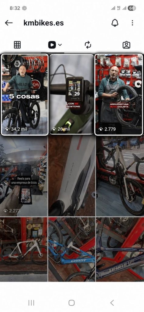 Resultados de gestión de redes para empresas con reels virales en una tienda de bicicletas