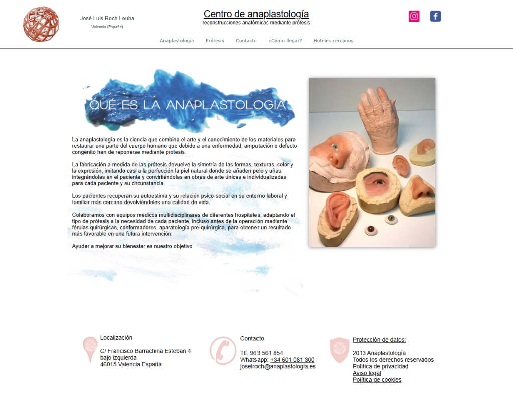 Página web de clínica de anaplastología antes de la optimización SEO y GEO